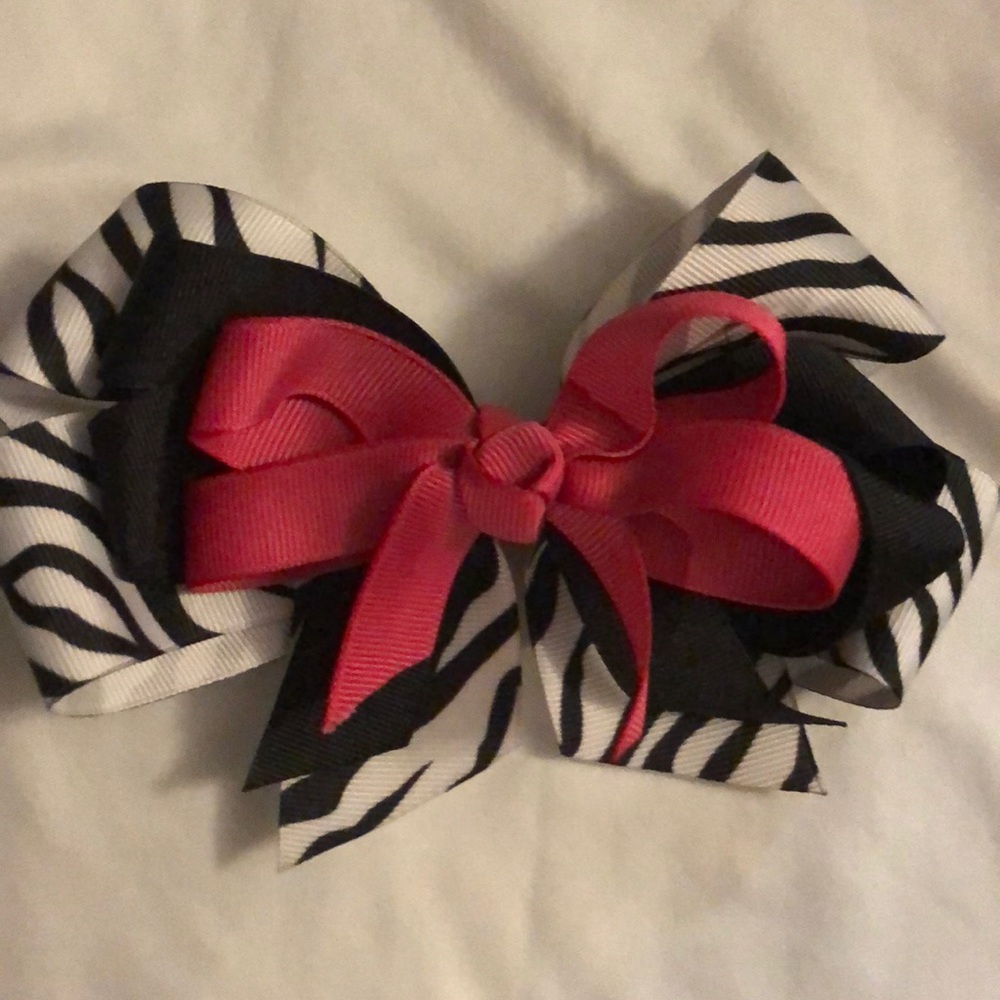 Zebra, black, and hot pink hair bow